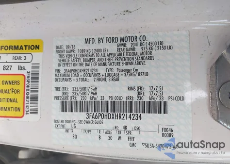 2017 Ford Fusion Se from USA, damaged, VIN 3FA6P0HDXHR214234